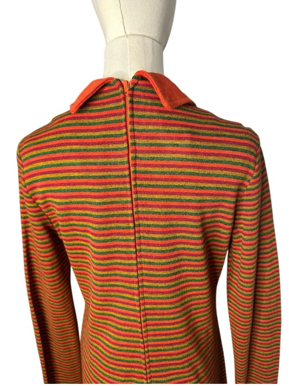 Vintage 1970s Butterfly Collar Striped A-Line Dress